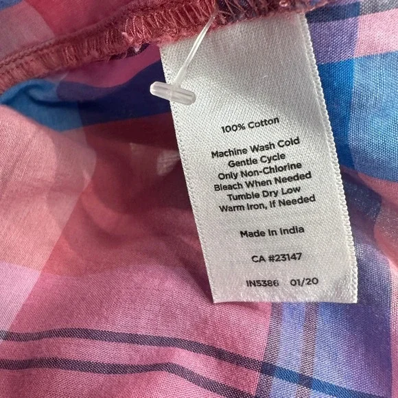 Talbots Womens Pink Blue Plaid Ruffle Collar Popover Cotton Blouse Top Large - Picture 6 of 6